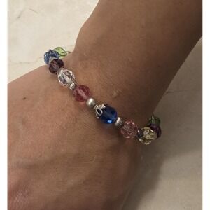 Vintage Sterling Silver & Colorful Crystal Bead Bracelet 925 7.5"